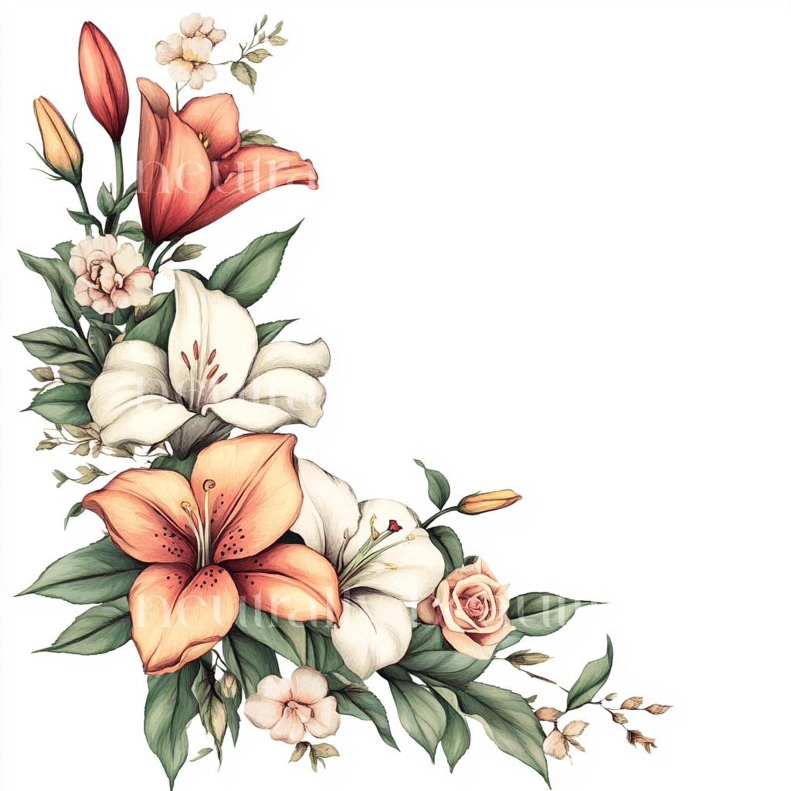 20 X Lily & Rose Corners/edges Downloadable Clipart - Watercolour ...