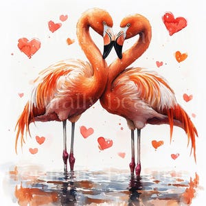 10 x Flamingos & Hearts Clipart Bundle - High Quality JPGs - Romantic Valentine's Birds Couples Printable Digital Download Art, Cardmaking