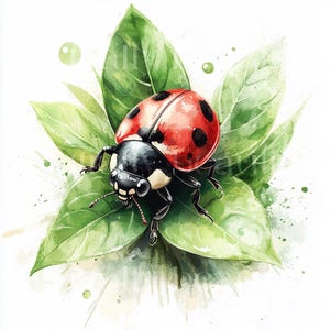 10 x Ladybug Clipart - High Quality JPG Bundle - Ladybird Leaves, Insects Wildlife Animals Printable Digital Download Art Cards Cardmaking