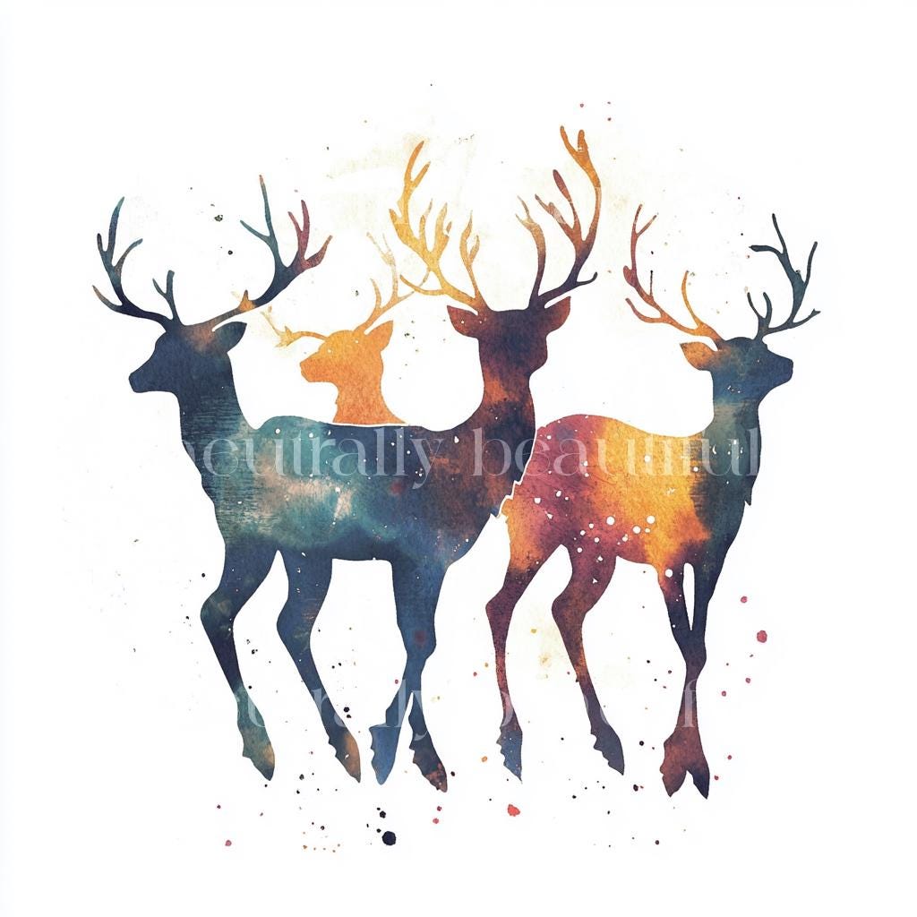 10 X Reindeers Silhouettes Clipart - High Quality Jpgs - Christmas ...