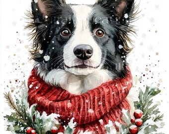 12 x Border Collie Dogs at Christmas Clipart Bundle - High Quality JPGs Collies Dog Prints, Holidays Digital Download Art Christmas Cards