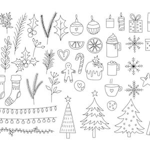 Christmas Doodles SVG Bundle - Huge Pack Hand Drawn PNG + Svg Christmas Elements - Printable Digital Clipart, Crafts, Cardmaking, Prints
