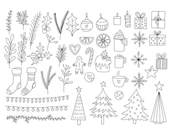 Christmas Doodles SVG Bundle - Huge Pack Hand Drawn PNG + Svg Christmas Elements - Printable Digital Clipart, Crafts, Cardmaking, Prints