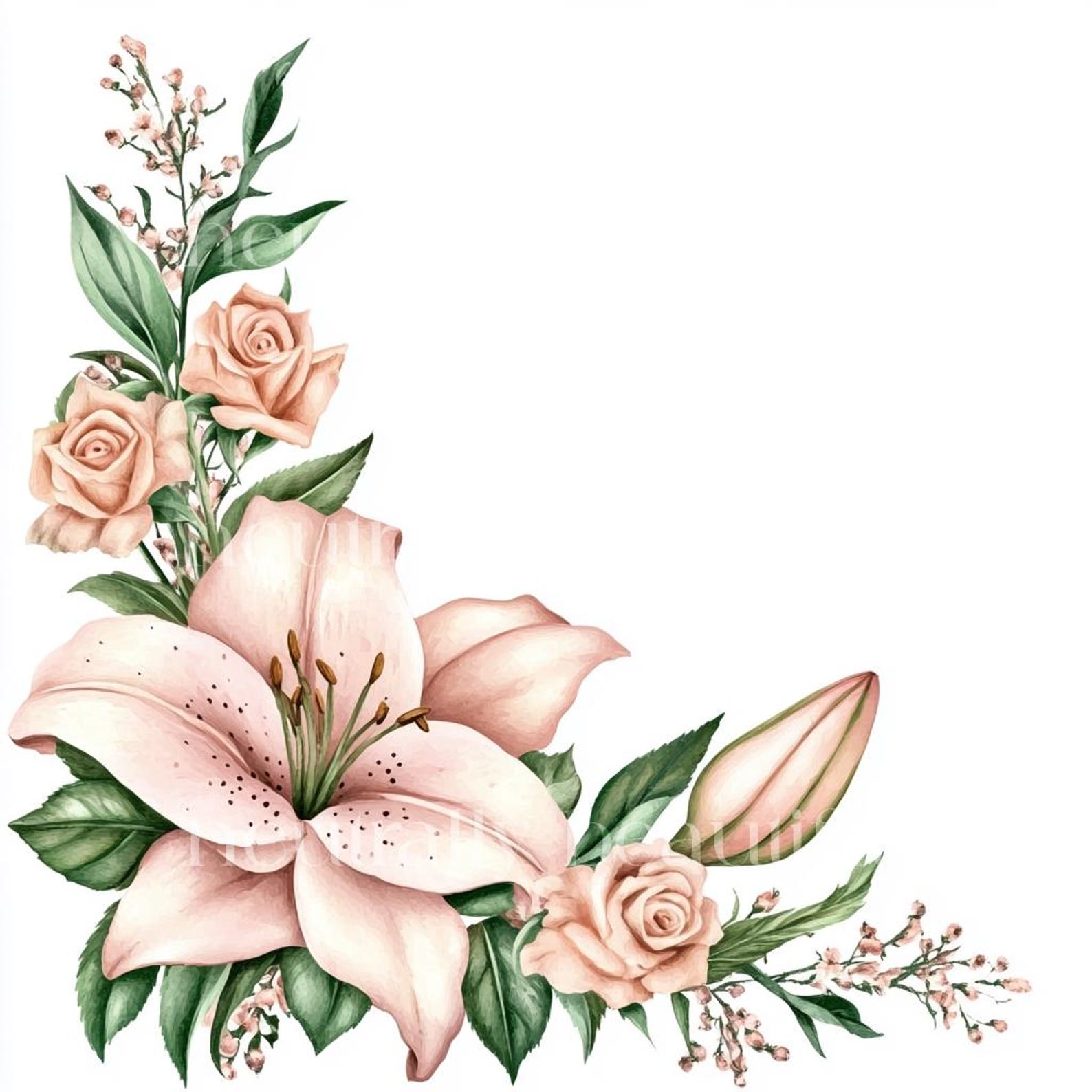 20 X Lily & Rose Corners/edges Downloadable Clipart - Watercolour ...