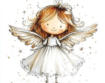10 x Angel Clipart - High Quality JPGs - Baby Girl, White Themed Holidays Printable Digital Download Art, Christmas Cards Cardmaking