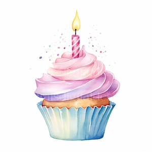 20 x Birthday Cupcakes Downloadable Clipart Pack - High Quality JPGs - Downloadable Printable Birthday Digital Art, Card Making