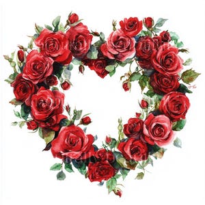 10 x Red Rose Heart Wreaths Valentine&#39;s Clipart Bundle - High Quality JPGs - Romantic Printable Digital Download Art, Cards Cardmaking