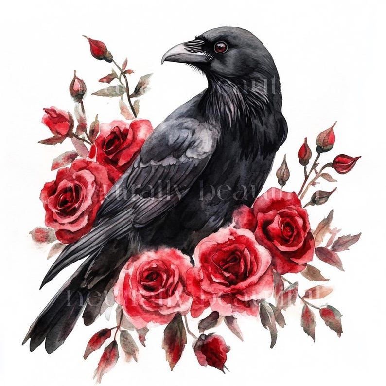 10 X Ravens & Roses Clipart Bundle - High Quality Jpgs - Romantic Red ...