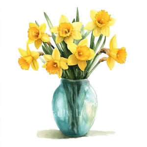 10 x Daffodils in Vases Clipart Bundle - High Quality JPGs - Spring Floral Botanical Printable Digital Download Art, Cardmaking, Crafts