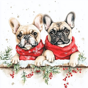 12 x French Bulldogs at Christmas Clipart Bundle - High Quality JPGs Festive Frenchies Dog Prints, Printable Download Art, Christmas Cards