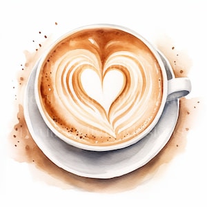 Pretty Latte Clipart - 10 High Quality Downloadable JPGs - Watercolour Digital Art Pack - Card Making, Paper Craft, Digital Prints