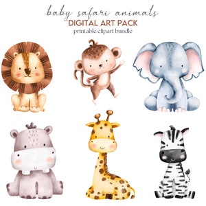 Lindos animales de safari para bebés: descargas en formato EPS vectorizado en alta calidad en formato JPG: arte digital imprimible, manualidades, fabricación de tarjetas, impresiones para la habitación de un bebé