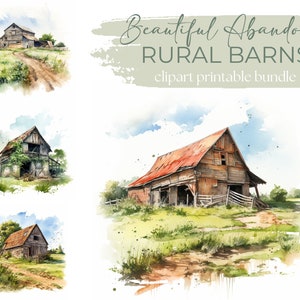 12 Abandoned Rural Barns Clipart, High Quality Downloadable JPGs - Watercolour Printable Digital Art Pack - Digital Prints, Card Making