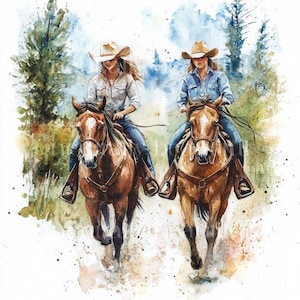 12 x Cowgirl Scenery Clipart Bundle - High Quality JPGs - Western Cowboy Portrait Printable Digital Download Art, Journaling, Junk Journal