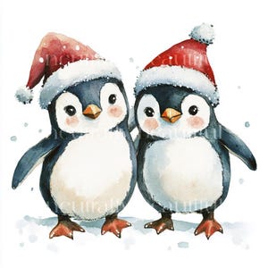 10 x Cute Christmas Penguin Groups Clipart - High Quality JPGs - Baby Penguin Friends, Holidays Printable Digital Download Art & Cardmaking
