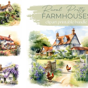 12 Pretty Rural Farmhouse Clipart, High Quality Downloadable JPGs - Watercolour Printable Digital Art Pack - Digital Prints, Card Making