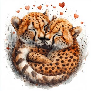 12 x Cheetahs & Hearts Clipart Bundle - High Quality JPGs - Romantic Valentine's Cheetah Wild Cat Couples Printable Download Art, Cardmaking