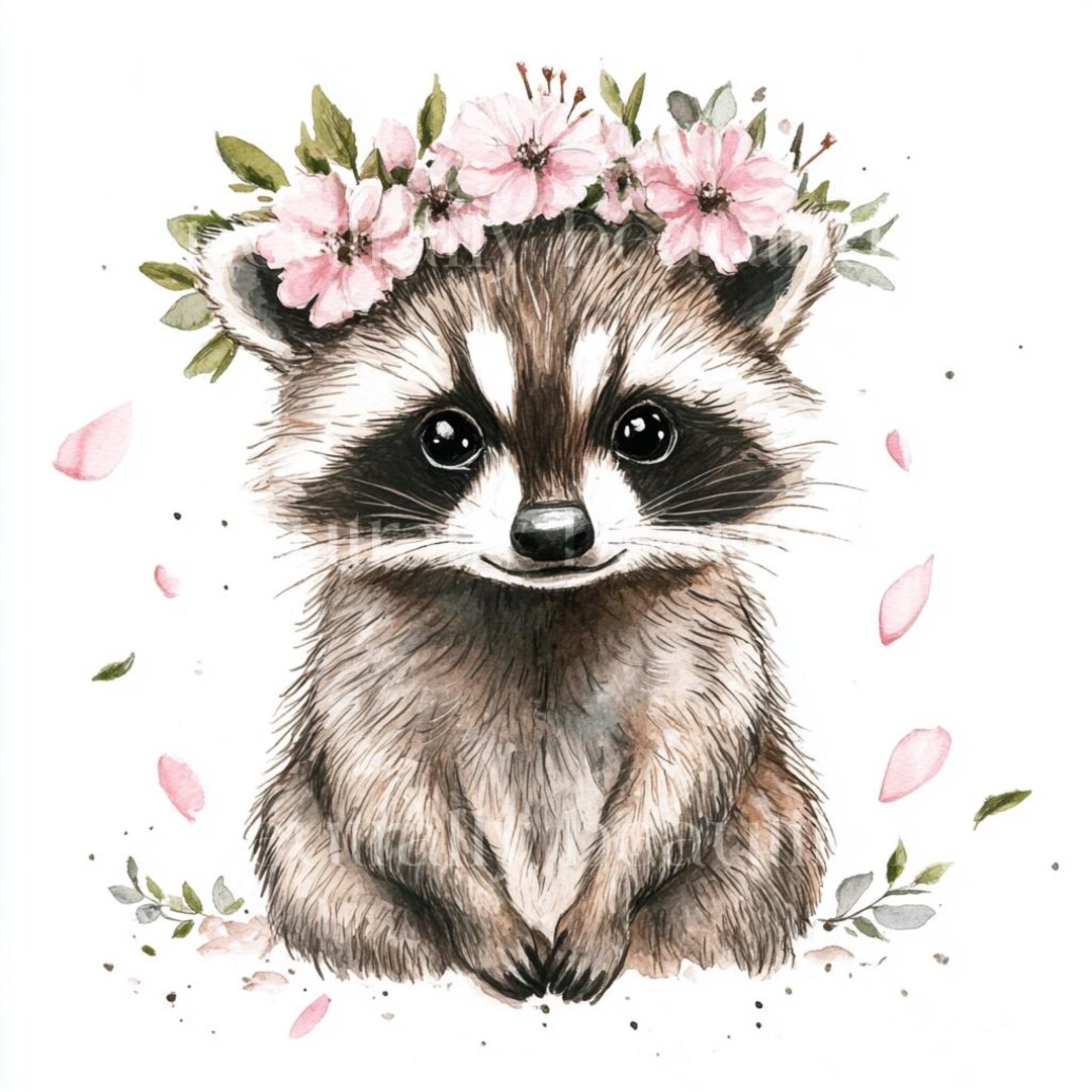 10 X Cute Raccoons With Flower Crowns Clipart Bundle - High Quality JPG ...