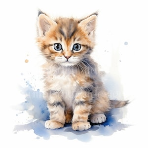 Cute Kitten Clipart - 10 High Quality Downloadable JPGs - Watercolour Digital Art Pack - Card Making, Paper Craft, Digital Prints