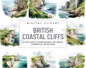 British Coastal Cliffs Landscape - 12 High Quality Downloadable JPGs - Landscape Clipart Prints, Printable Digital Art, Crafts, Prints