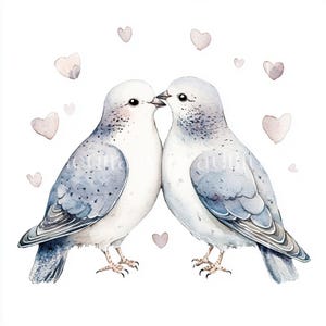 10 x Doves & Hearts Clipart Bundle - High Quality JPGs - Romantic Valentine's Dove Birds Couples Printable Digital Download Art, Cardmaking