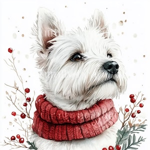 12 x West Highland Terrier Hunde zu Weihnachten Clipart Bundle - Hochwertige JPGs herunterladbare weiße Westie Hund Feiertage Weihnachtskarten