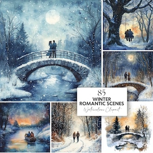 Huge JPG Winter Romantic Scenes Clipart Backgrounds Bundle - Instant Download Printable Digital Download Prints & Papers, Junk Journal