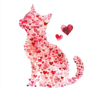 Lot de 10 cliparts aquarelle chats & coeurs - JPG de haute qualité - Art romantique en téléchargement numérique pour la Saint-Valentin, cartes, fabrication de cartes