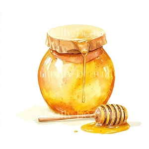 12 x Honey Jars Bundle - High Quality JPGs - Food Clipart Printable Digital Download Art, Honey & Dippers, Cardmaking