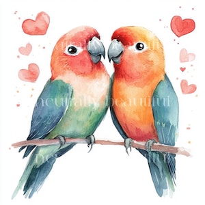 10 x Parrots & Hearts Clipart Bundle - High Quality JPGs - Romantic Valentine's Parrot Bird Couples Printable Digital Download, Cardmaking