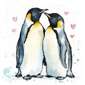 10 x Penguins & Hearts Clipart Bundle - High Quality JPGs - Romantic Valentine's Penguin Couples Printable Digital Download Art, Cardmaking