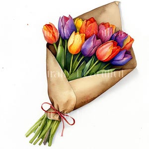 10 x Tulip Bouquets Clipart Bundle - High Quality JPGs - Tulips, Floral Botanical Printable Digital Download Art, Cardmaking & Crafts