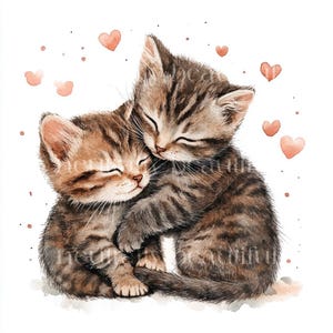 10 x Kittens & Hearts Clipart Bundle - High Quality JPGs - Romantic Valentine's Cats Couples Printable Digital Download Art, Cardmaking