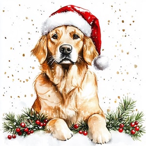 12 x Golden Retriever at Christmas Clipart Bundle - High Quality JPGs Festive Dog Prints, Holidays Digital Download Art, Christmas Cards