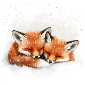10 x Curled Up Foxes Clipart - High Quality JPGs - Foxes in the Snow, Christmas Holidays Printable Digital Download Art, Cards & Cardmaking