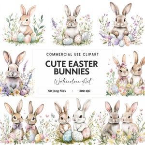 JPG Easter Bunnies Clipart Bundle - JPG di alta qualità - Tema di primavera pasquale Download immediato Stampabile Digitale Scaricabile Stampe, Junk Journal