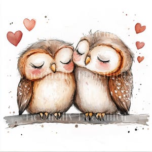 10 x Owls & Hearts Couple Clipart Bundle - High Quality JPGs - Romantic Valentine's Owl Couples Printable Digital Downloads - Cards