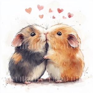 10 x Guinea Pigs & Hearts Clipart Bundle - High Quality JPGs - Romantic Valentine's Furry Pets Couples Printable Download Art, Cardmaking