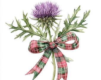 10 x Tartan Thistles Clipart Bundle - High Quality JPGs - New Year's Eve/Hogmanay, Festive Scottish Flower, Printable Digital Download Art