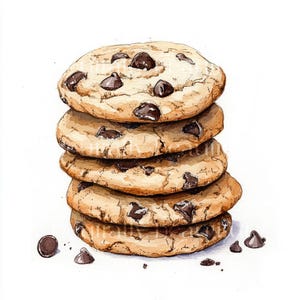 10 x Chocolate Chip Cookie Bundle - High Quality JPGs - Food Clipart Printable Digital Download Art, Choc Chip Cookies, Cardmaking