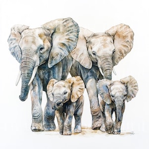 10 x Family of Elephants Clipart - High Quality JPG Bundle - Baby Elephant, Wildlife Animals Printable Digital Download Art Cards Cardmaking