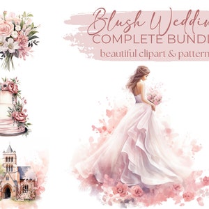 Blush Wedding Clipart Pack - Huge 50 Pack of High Quality JPGs - Downloadable Printable Watercolour Digital Art Pack, Card Making, Prints