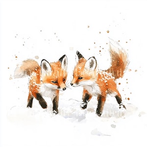 10 x Foxes Playing in Snow - High Quality JPGs - Fox Downloads, Christmas Holidays Printable Digital Download Art, Cards & Cardmaking