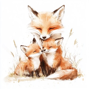 10 x Family of Foxes Clipart - High Quality JPG Bundle - Baby Fox Cub, Wildlife Animals Printable Digital Download Art Cards Cardmaking