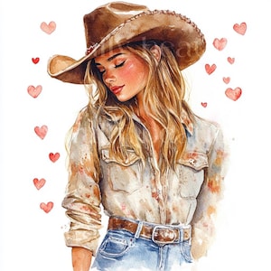 10 x Cowgirls & Hearts Clipart Bundle - High Quality JPGs - Romantic Pink Cowboy Western Valentines Printable Digital Download Art, Cards