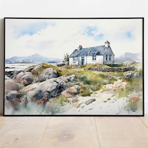 10 Crofters Cottage Downloadable Prints, Landscape Clipart - Outer Hebrides Scotland, High Quality JPGs, Watercolour Digital Art Pack