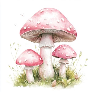 Lot de 10 cliparts champignons vénéneux roses - JPG de haute qualité - impression Woodland, journalisation, album d'art imprimable en téléchargement numérique, journal indésirable