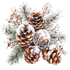 10 x Snowy Pine Cones Clipart - High Quality JPGs - Christmas Pinecone Sublimation, Holidays Printable Digital Download Art & Cardmaking