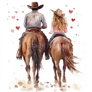 10 x Romantisches Reiten Cowboy Paare Clipart Bundle - Hochwertige JPGs - Valentinstag Western Porträt Printable Digital Download Junk Journal