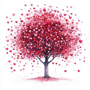 10 x Heart Trees Clipart Bundle - High Quality JPGs - Romantic Valentine's Printable Digital Download Watercolour Art, Cards Cardmaking